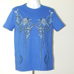 NWT VERSACE COLLECTION Blue Navy Fantasia Baroque Graphic T Shirt SMALL